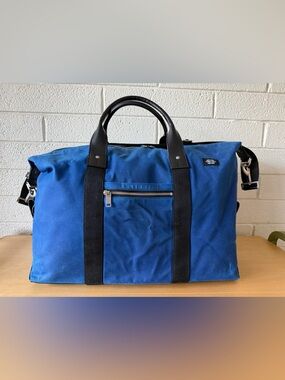 Jack Spade Blue Wax Coated Canvas And Leather Duffle Carry On Bag Large